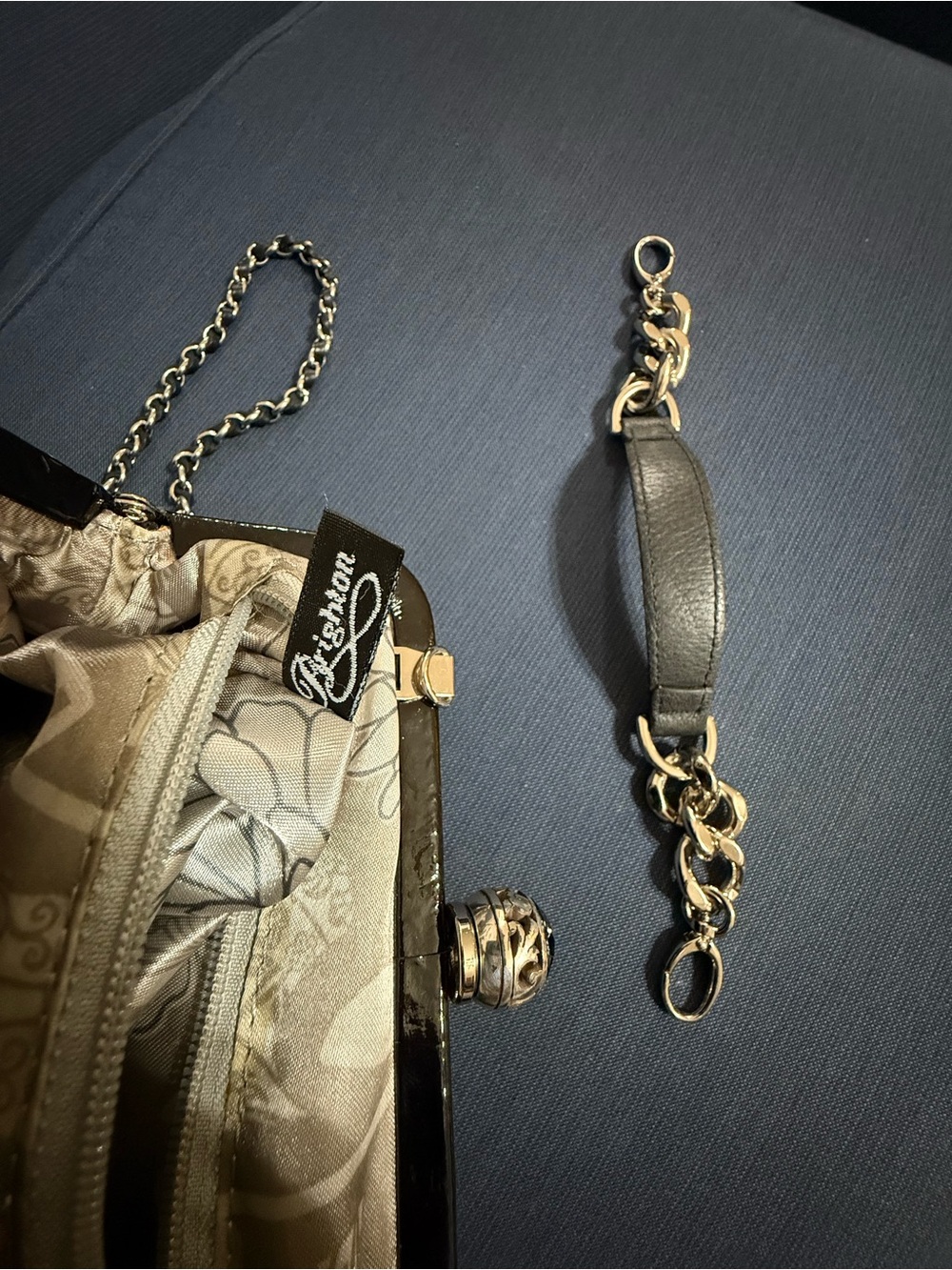 Brighton Quilted Black Leather Purse Bag Clutch Convertible Chain Crossbody - Picture 11 of 15
